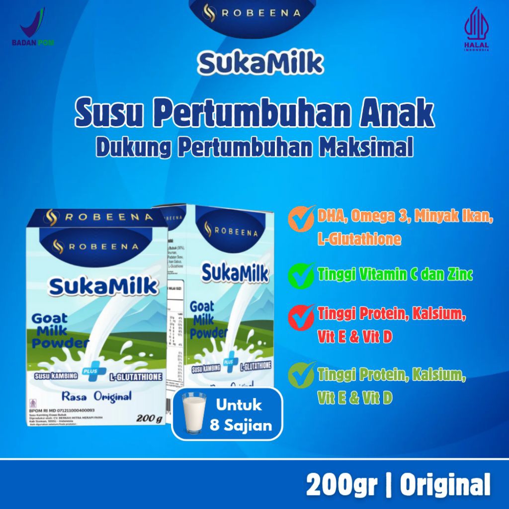 

Robeena Sukamilk Susu Kambing Etawa Pilihan Berkualitas Meningkatkan Kecerdasan Otak