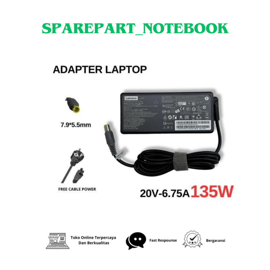 ADAPTER LAPTOP Think Pad T520 T520i T530 W520 W530 Laptop Power 45N0057 20V 6.75A 135W 7.9*5.5mm AC 