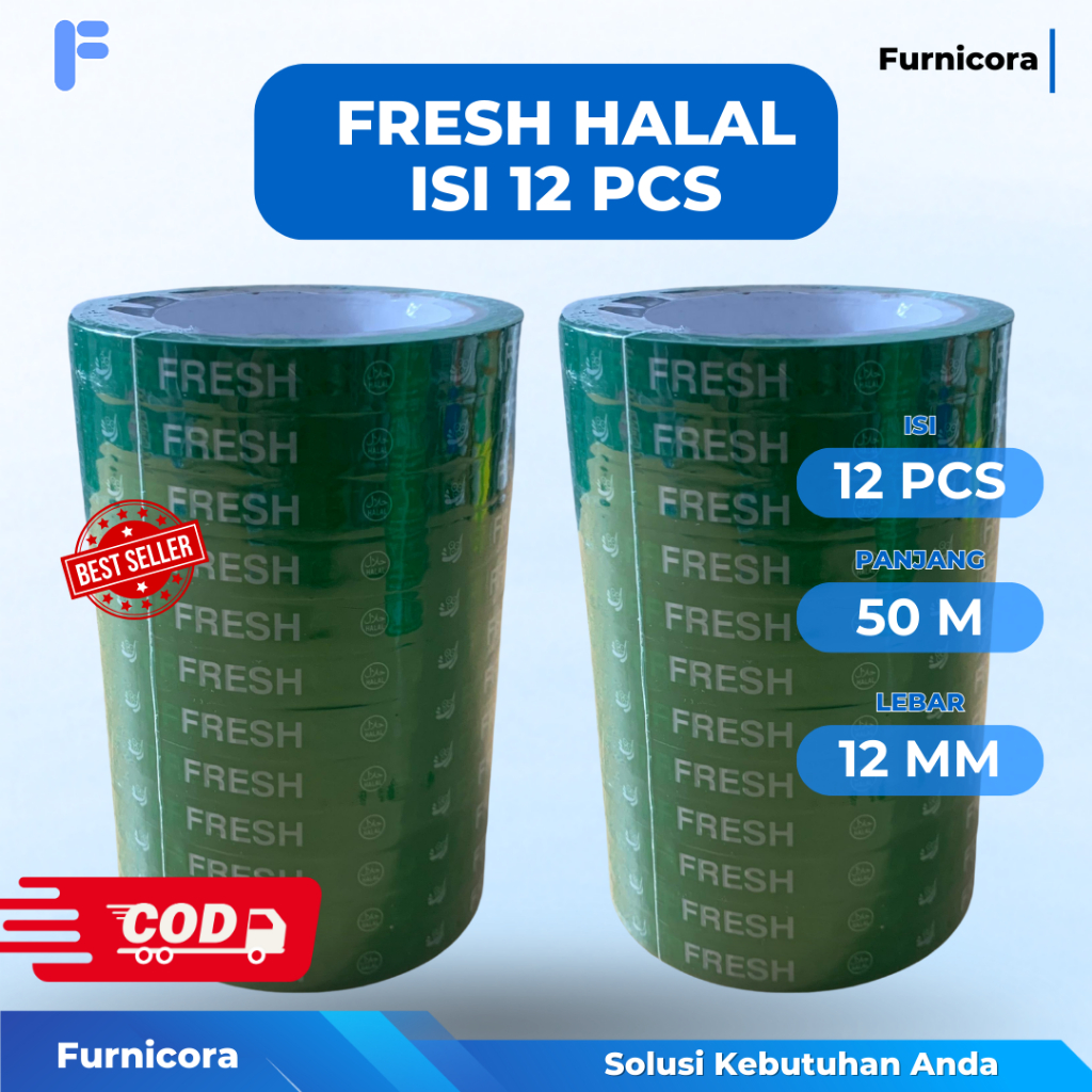 

12 PCS Lakban Hijau Sayur Buah Fresh Vegetables - Isolasi Fresh Makanan 18 Mm x 50 M