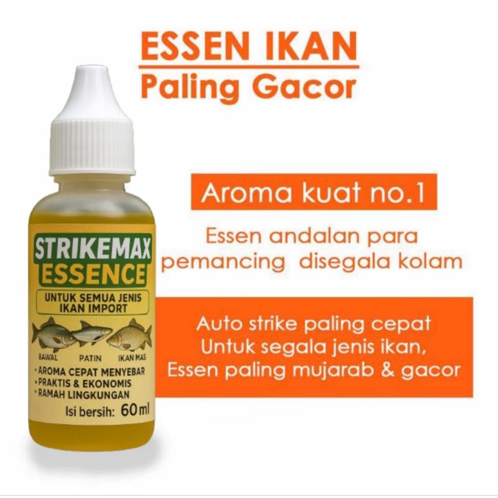 Essen Pancing StrikeMax 60ml, Untuk ikan impor Ikan Mas, Ikan Bawal, Ikan Patin, Ikan Mujair, Ikan L