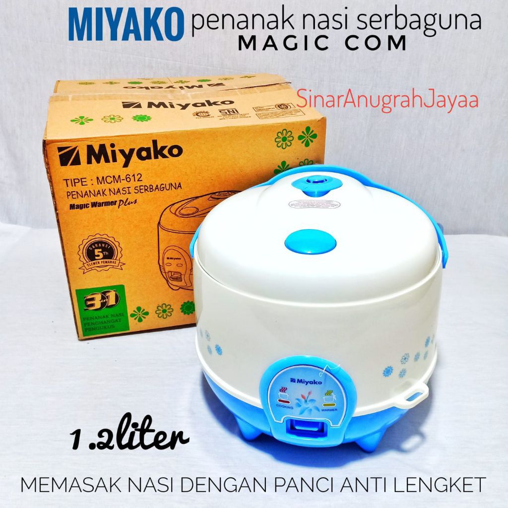 Magic Com Penanak Nasi Mini 1,2 Liter MIYAKO mcm612 Rice Cooker Mini 1,2 Liter Anti Lengket