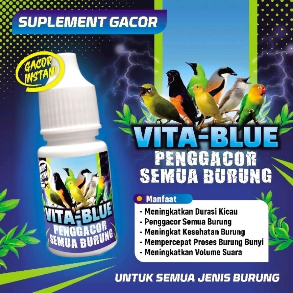 VITA BLUE PENGGACOR SEMUA BURUNG VITAMIN BURUNG DOSIS TINGGI METABOLIS BURUNG MURAI KACER PLECI SOGO