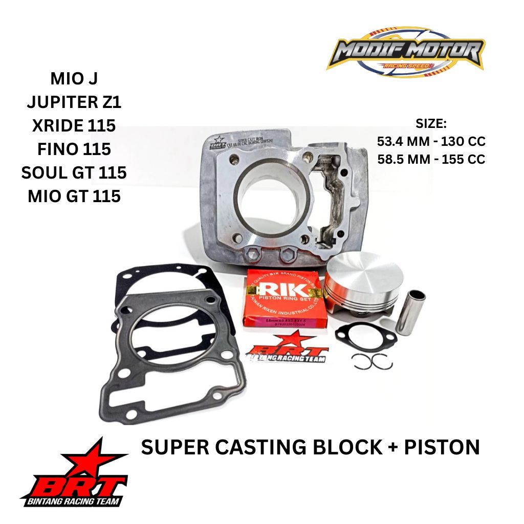 BRT Blok Cast Iron + Forged Piston Bore Up Mio J Jupiter Z1 XRide 115 Fino 115 Soul GT 53,4 58,5mm