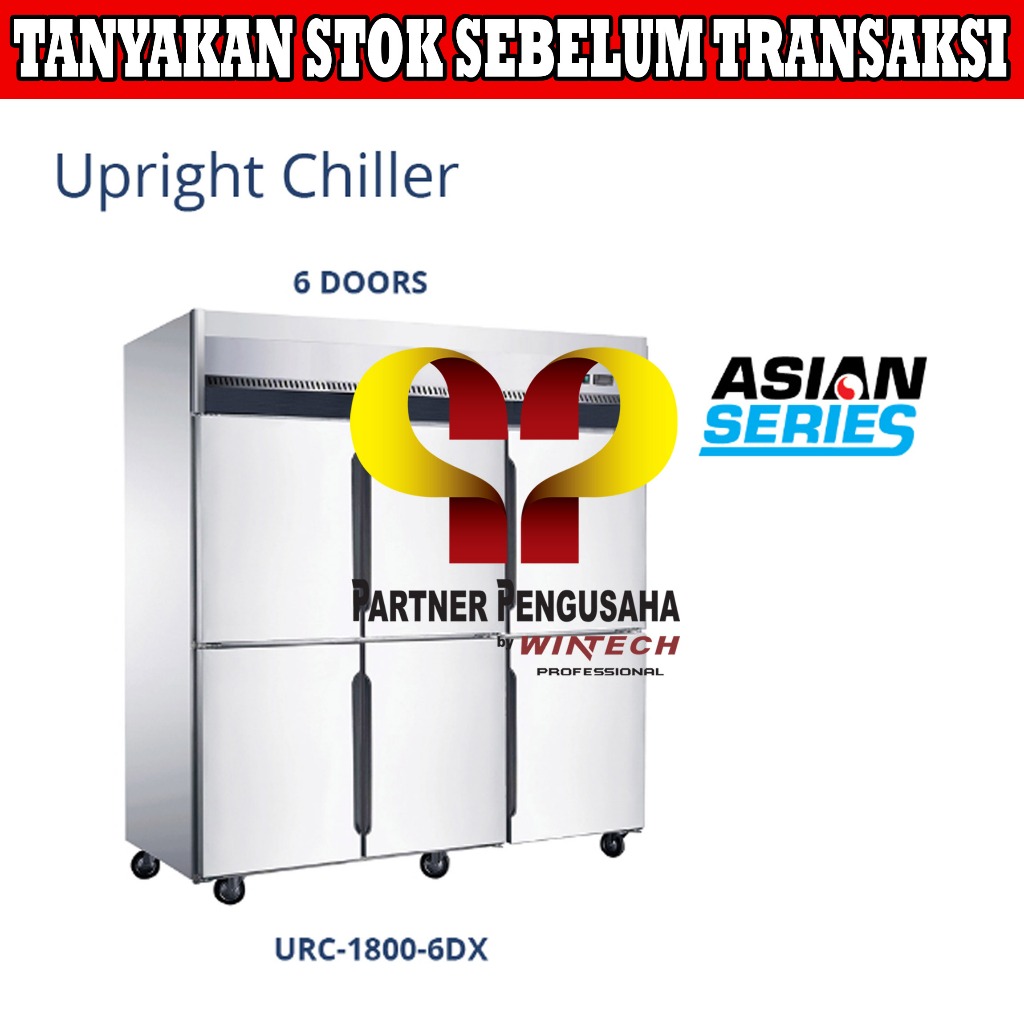 Gea URC-1800-6DX SS Upright Chiller Kulkas Dapur Komersial Stainless Steel 6 Pintu - Kabinet Stainle