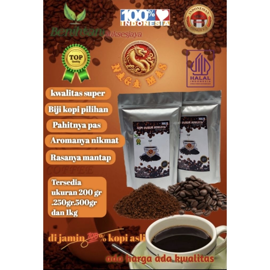 

KOPI BUBUK ROBUSTA SPECIAL 100% BIJI KOPI ASLI 250GR DARK ROAST COFFEE