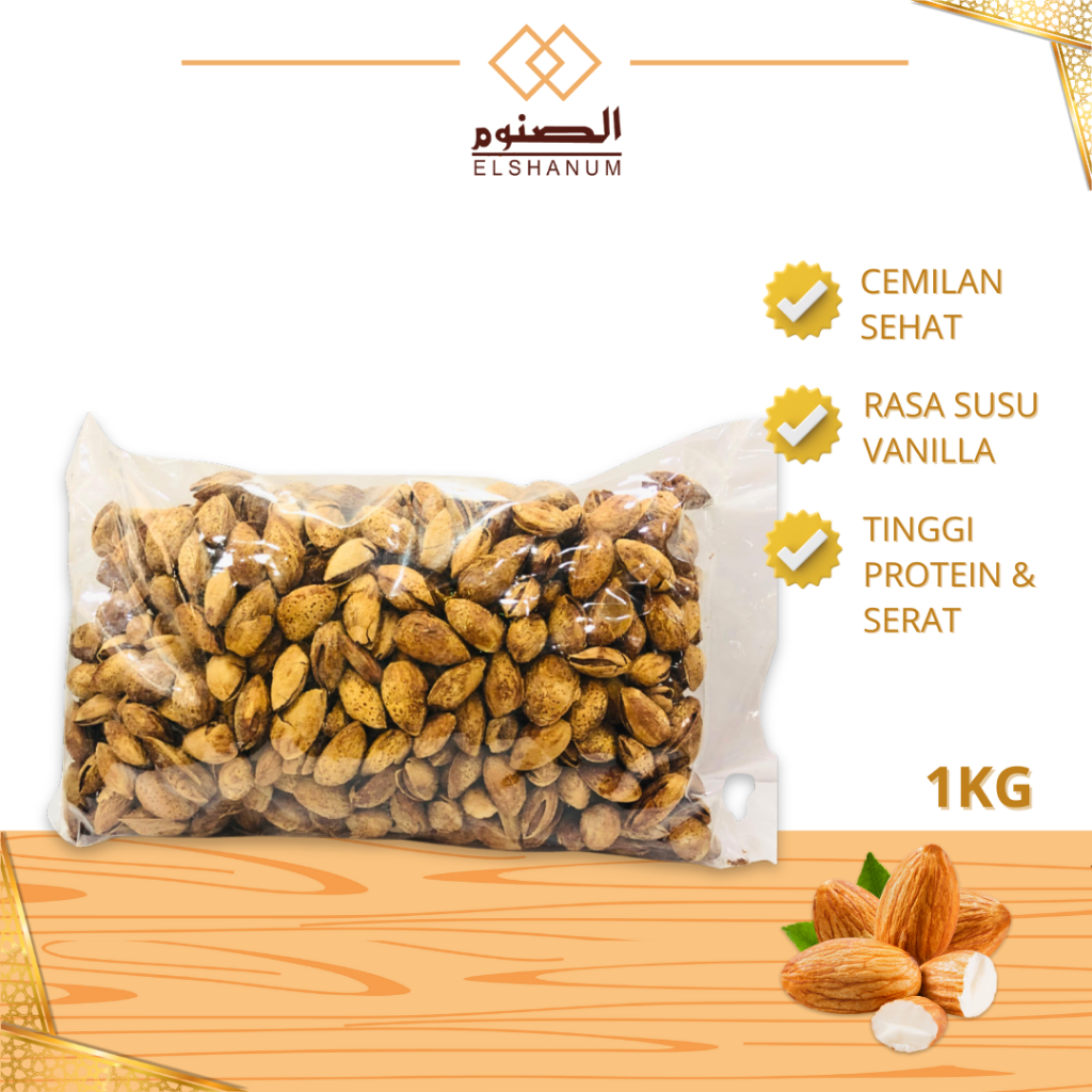 

Kacang Almond 1kg Premium Elshanum Almond Rosted Manis/ Kacang almond gurih rasa vanilla