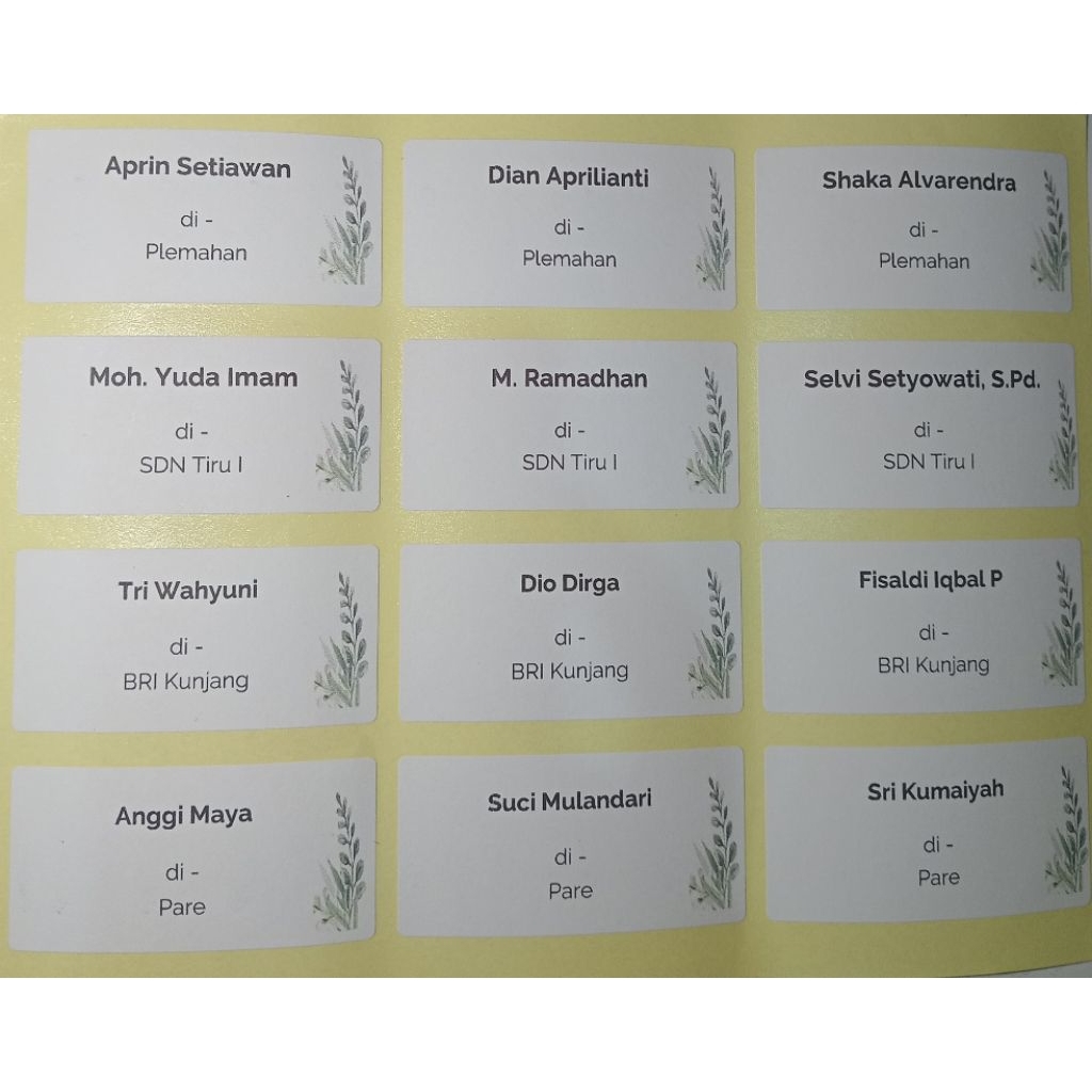 

label nama undangan / stiker nama undangan sudah tercetak nama dan alamat (L3)