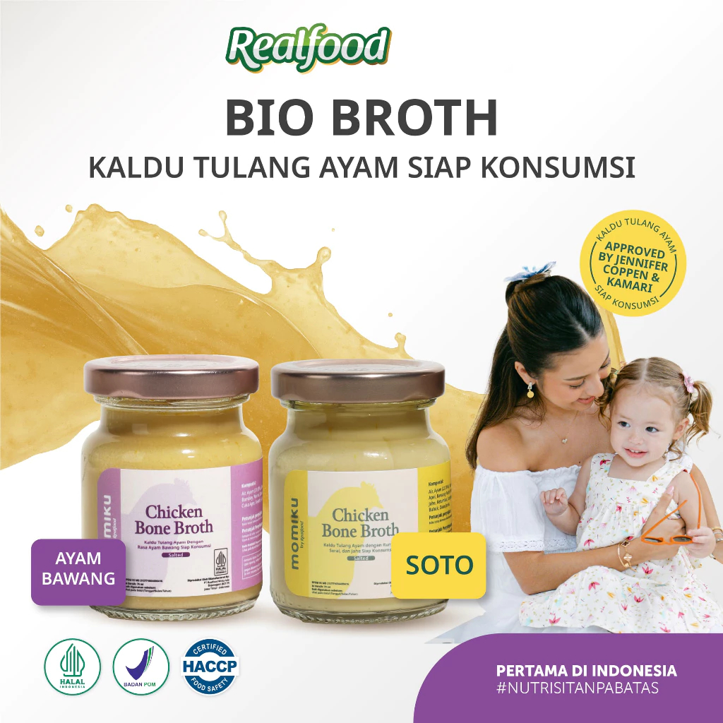 

Realfood Momiku Bio Broth I Chicken Bone Broth Salted Rasa Soto dan Ayam Bawang Isi 6 I Nutrisi Pencernaan Imun Booster