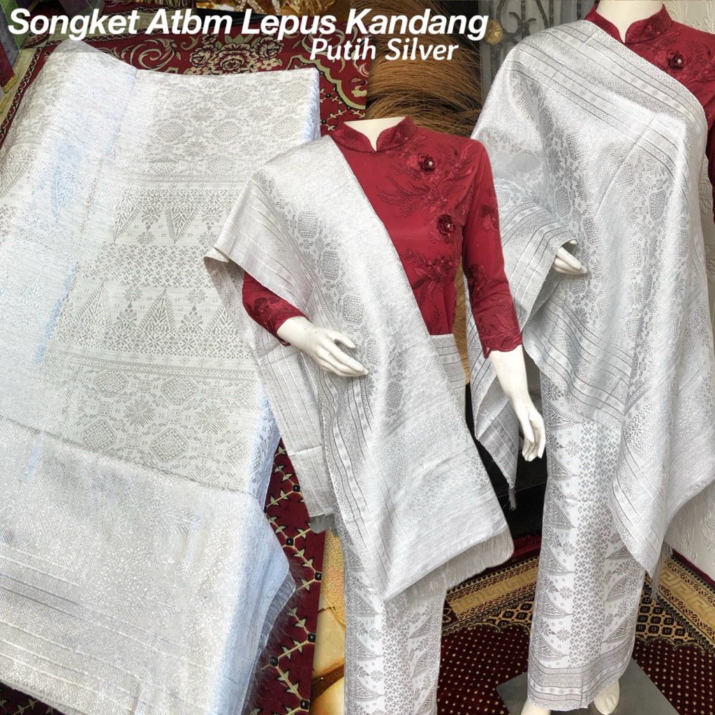 Songket Murah Putih Silver / Songket ATBM songket Tenun Mesin palembang /Songket pengantin