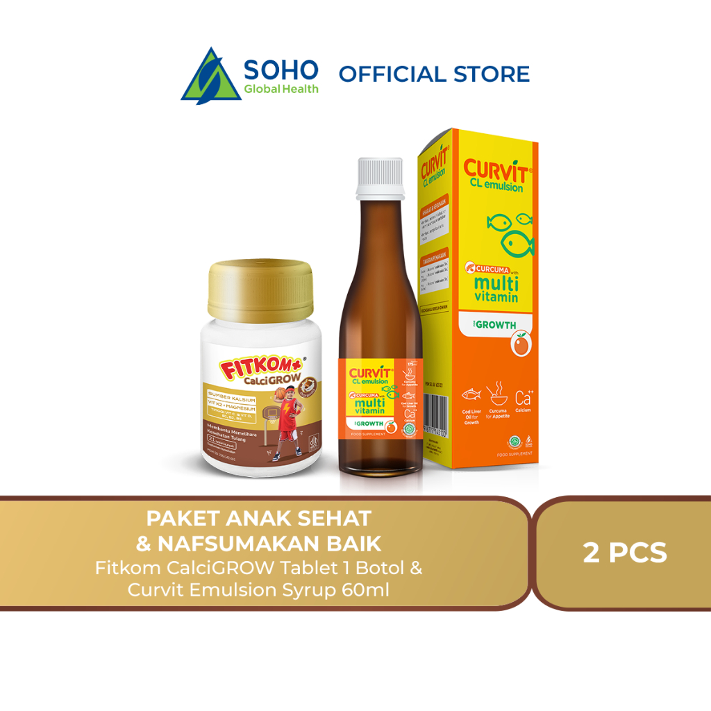Paket Anak Sehat & Nafsu Makan Baik - Fitkom CalciGROW Tablet 1 Botol & Curvit Emulsion Syrup