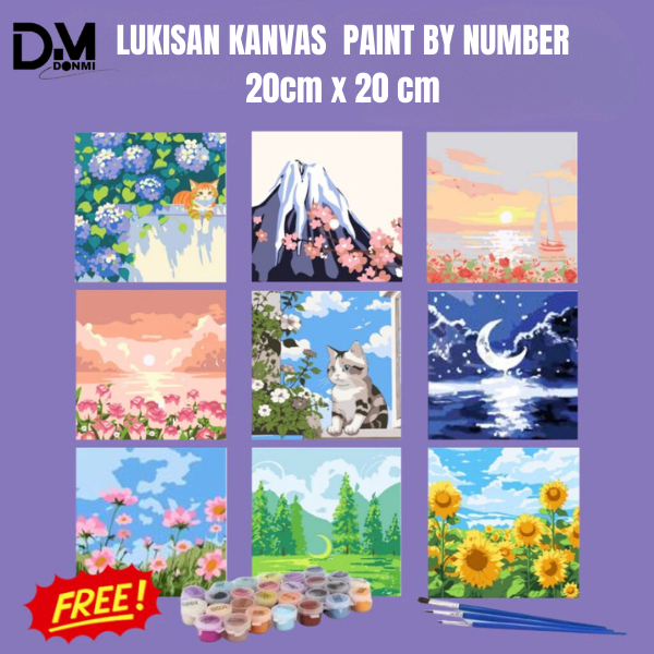 

DONMI Paint By Number Kit 20X20cm Lukisan Kanvas DIY Digital Painting Kit With Frame Siap Lukis