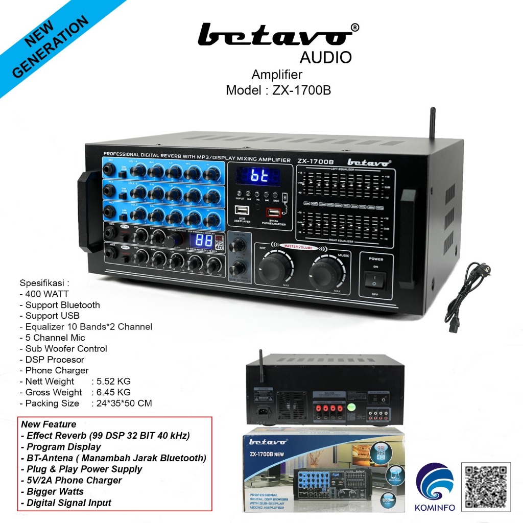 Amplifier Karaoke BETAVO ZX1700B/ ZX 1700B  Bluetooth ORIGINAL