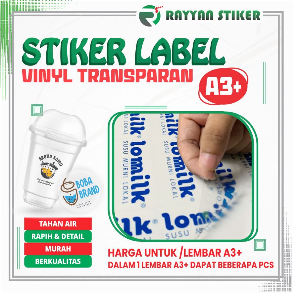 

Stiker Transparan Print Sticker Cutting Custom Label Kemasan Makanan Minuman ukuran A3+
