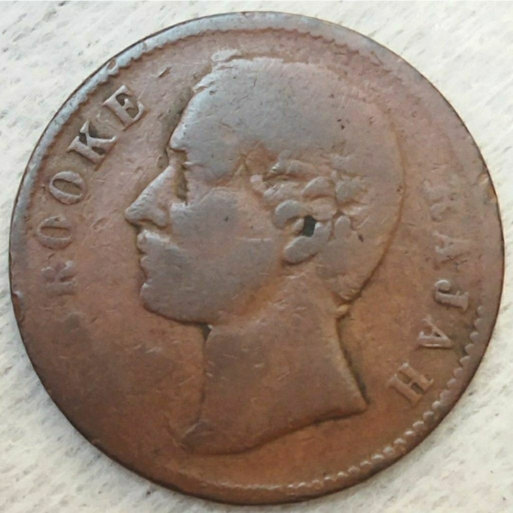 Koin kuno half cent 1870 C Brooke Rajah Sarawak