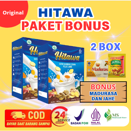 

[ PAKET 2 BOX HITAWA GRATIS MADURASA DAN JAHE ] [ BISA COD + GARANSI ] HITAWA Susu Kambing Etawa Plus Herbal Jahe Merah Temulawak Kunyit Mengatasi Nyeri Sendi Pinggang Rematik Asam Urat Kolesterol 200 gr