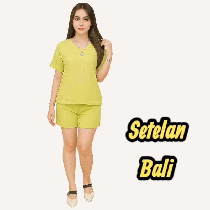 Setelan Baju Bali Polos Celana Pendek/Setelan Baju Tidur Wanita Dewasa/Setelan Pendek Bali V Terbaru