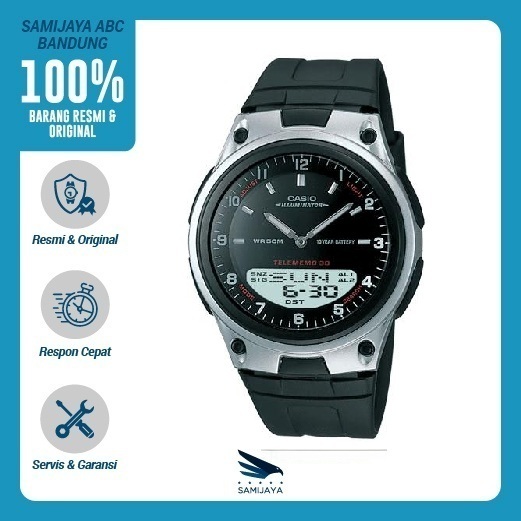 Jam Tangan Casio General AW-80-1AVDF Telememo 30 Digital Analog Dial Black Resin Band