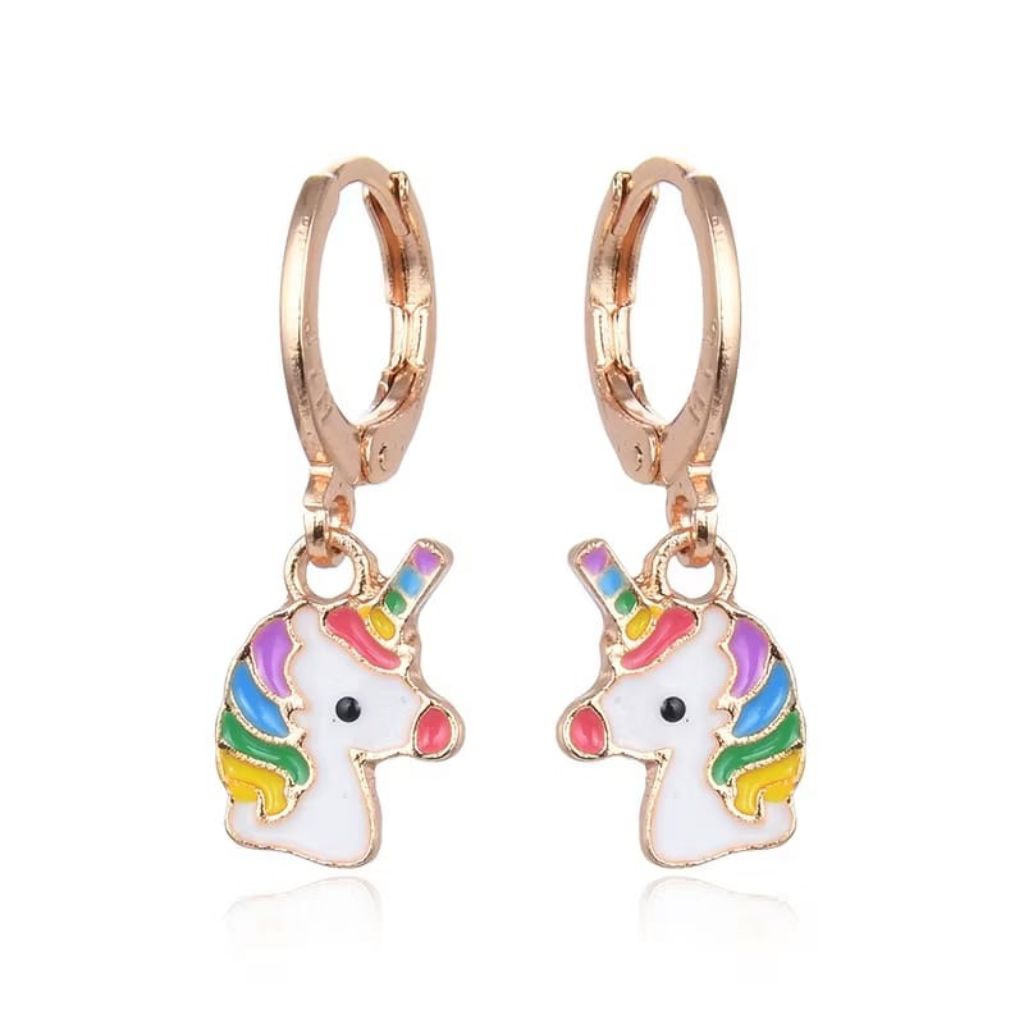 Anting Titanium Anak Unicorn Emas Asli Muda Wanita Korea Anti Karat