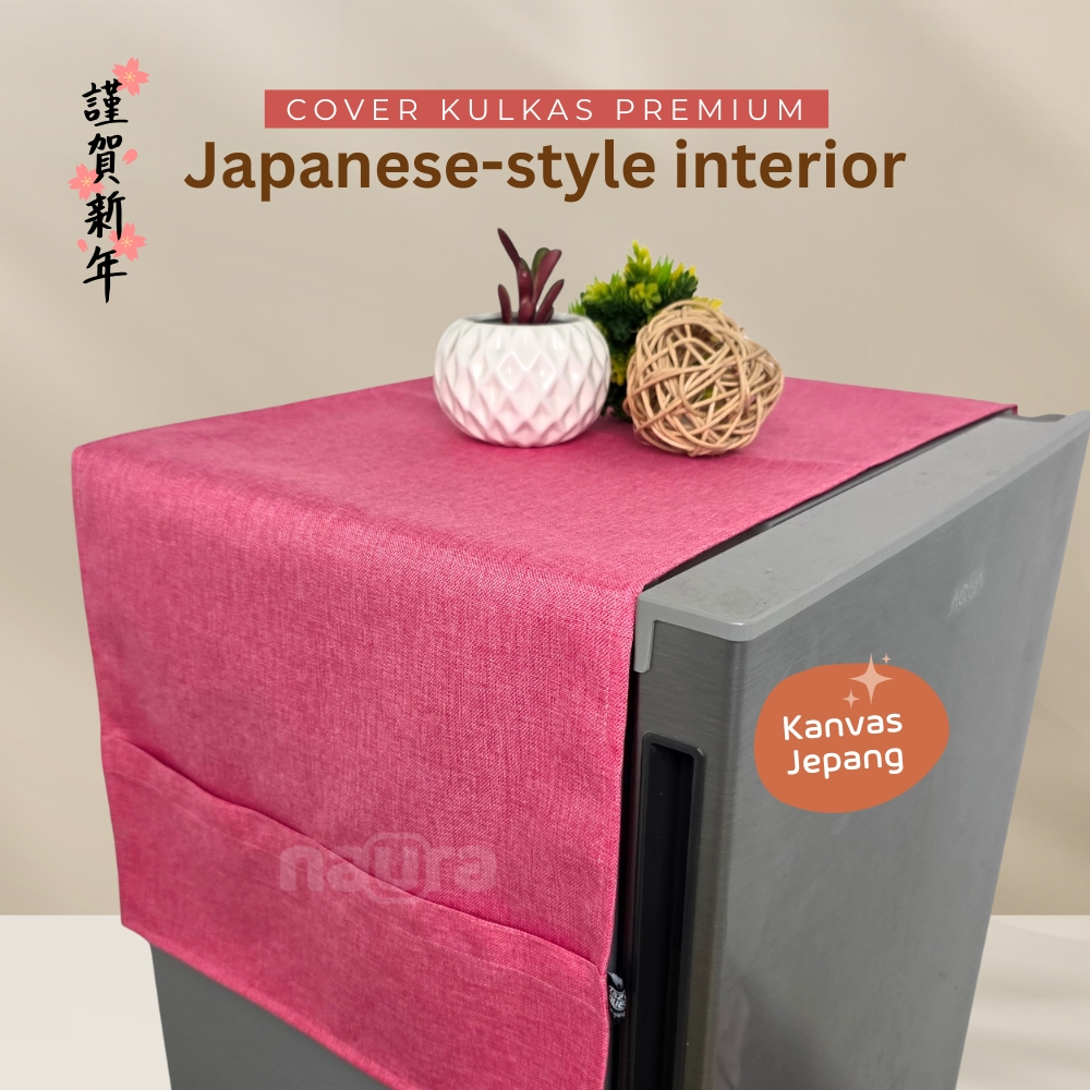 Cover Kulkas / Taplak Kulkas 1 Pintu dan Kulkas 2 Pintu Jumbo Kain Kanvas Jepang Tebal Motif Natural