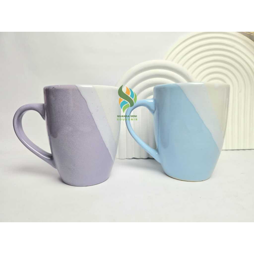 Souvenir Mug Corel Gelas Minum Keramik Estetik Gagang Warna Bening Polos