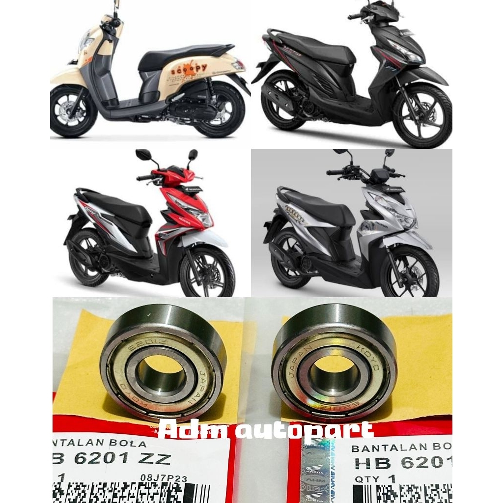 Bearing laher Roda depan set kanan kiri 6201zz 2PCS Beat esp 2016-2019, Beat street 2016-2019, Scoop
