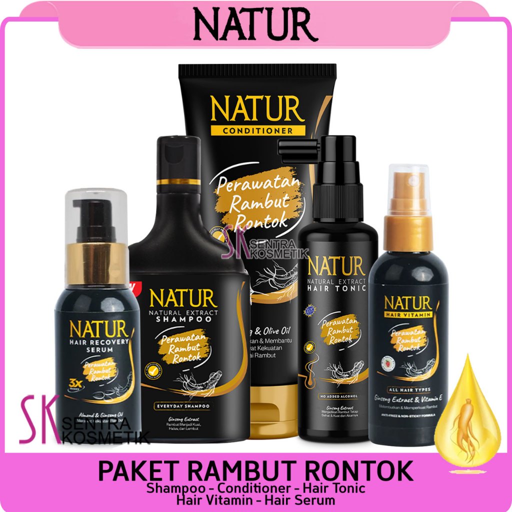 Paket Perawatan Rambut Rontok NATUR Hair Fall Treatment Ginseng 3in1