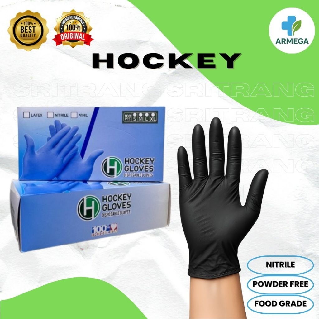 Sarung Tangan Nitrile Hitam Hockey Disposable Gloves 50–100 Pcs/Box Powder Free Premium Latex Free