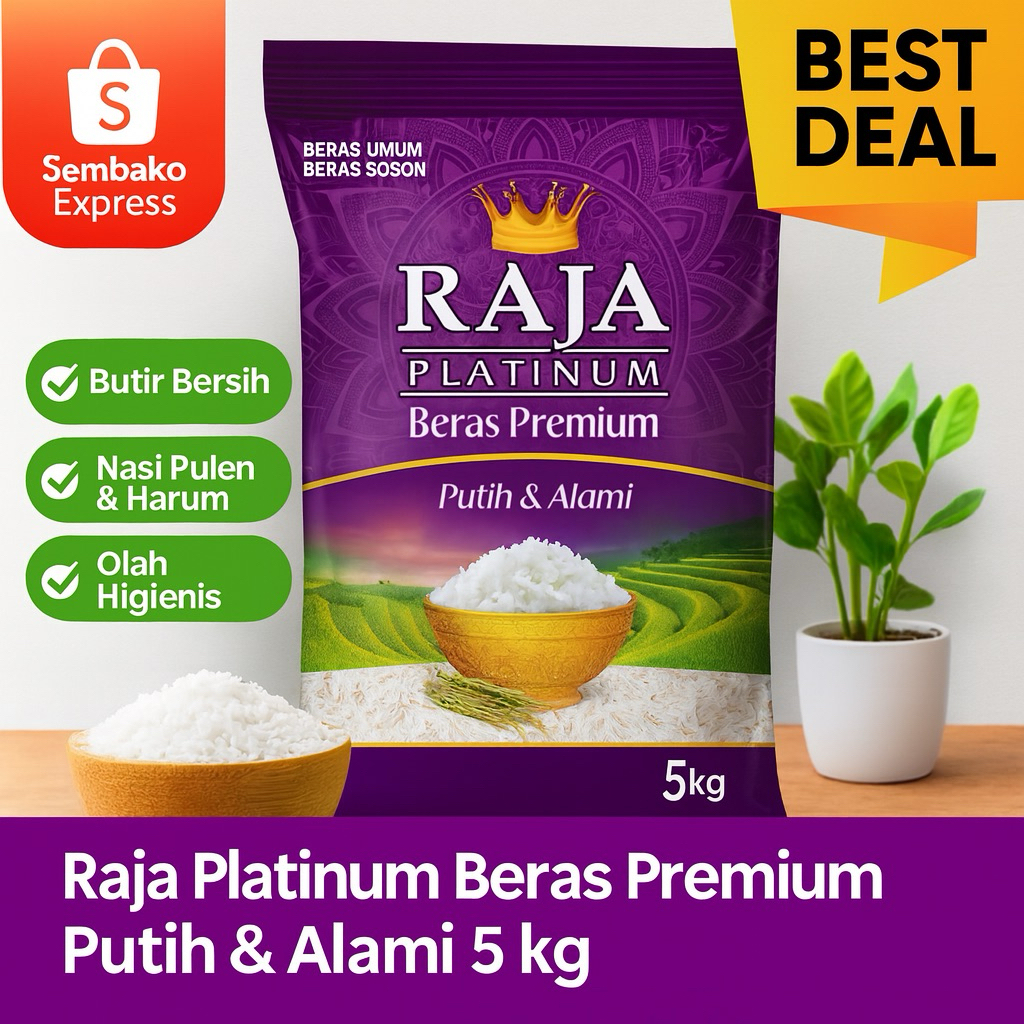 

Raja Platinum Beras Premium 5kg – Putih Alami, Pulen & Harum!