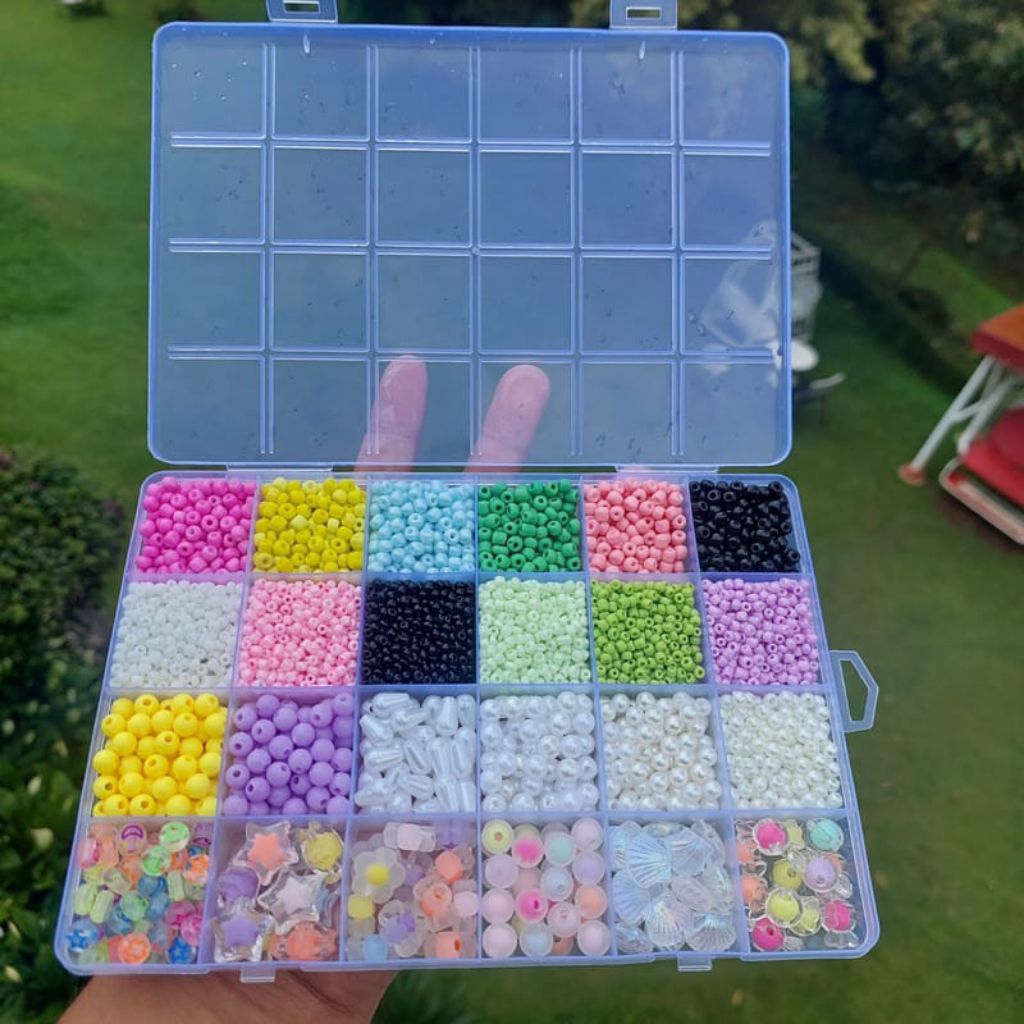 1 Set Box Manik Pasir 8.0 3mm 24warna - Manik Pasir Payet Jepang warna Aesthetic Bonus Senar