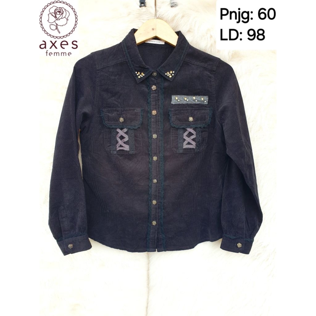 AXES FEMME Baju Atasan Kemeja Hitam Lengan Panjang Wanita