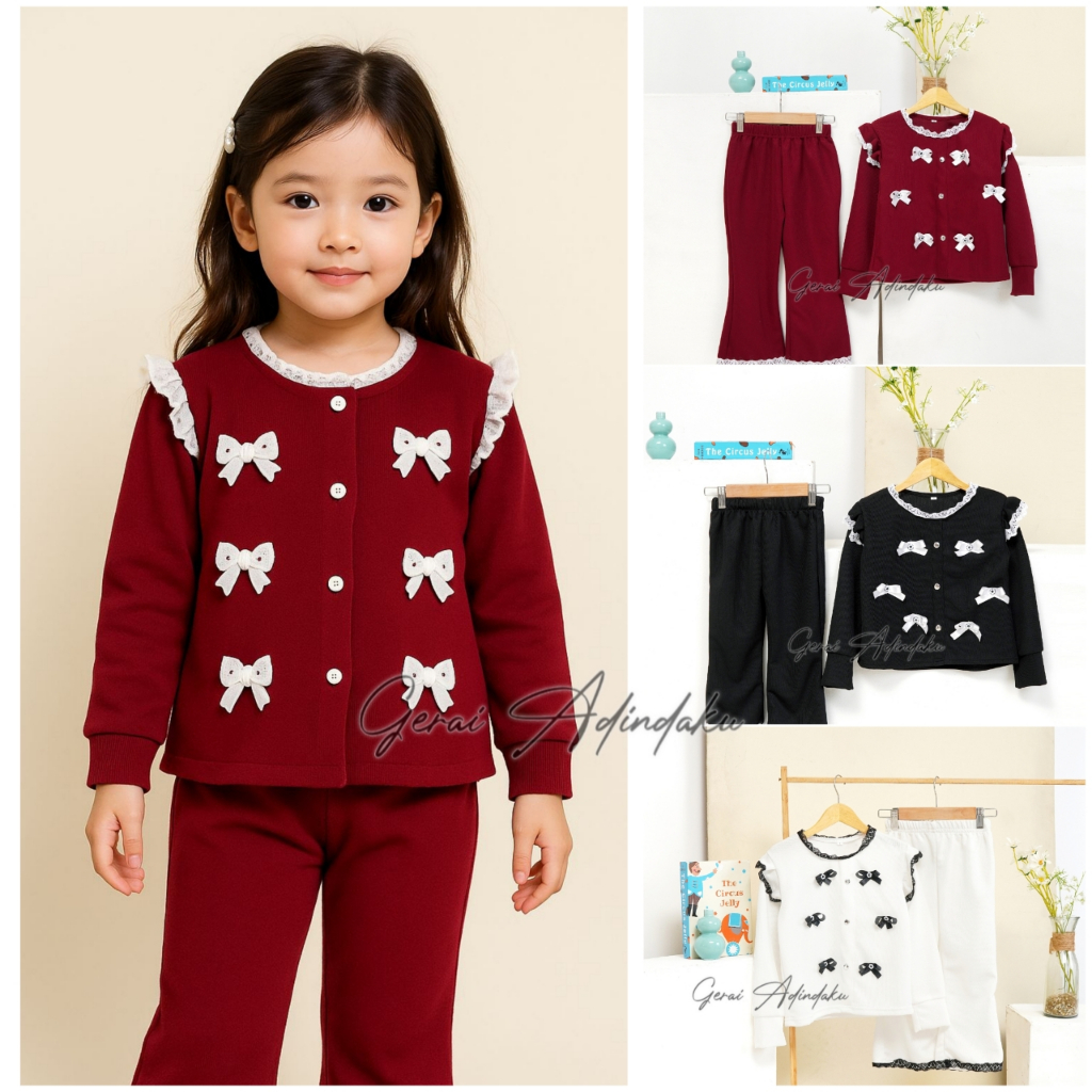 Setelan Cardigan Anak Perempuan Popy Cardigan Oneset Anak Perempuan Model Pita Usia 1-11 Tahun