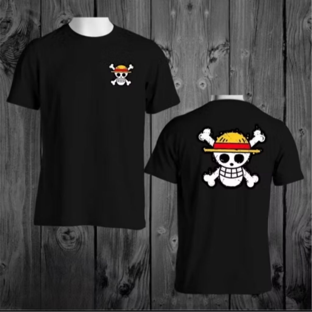kaos One Piece Hitam Putih Combed 24s / Baju Gambar One Piece T-shirt One Piece Monkey D Luffy