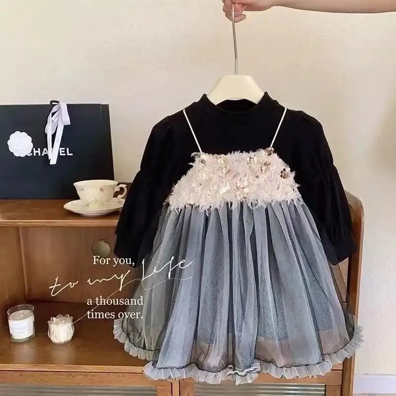 Dress Tutu Renda Kembang Mix Rompi Anak Perempuan Usia 1-4 Tahun | Gaun Model Tweed Mix Baju Dalaman