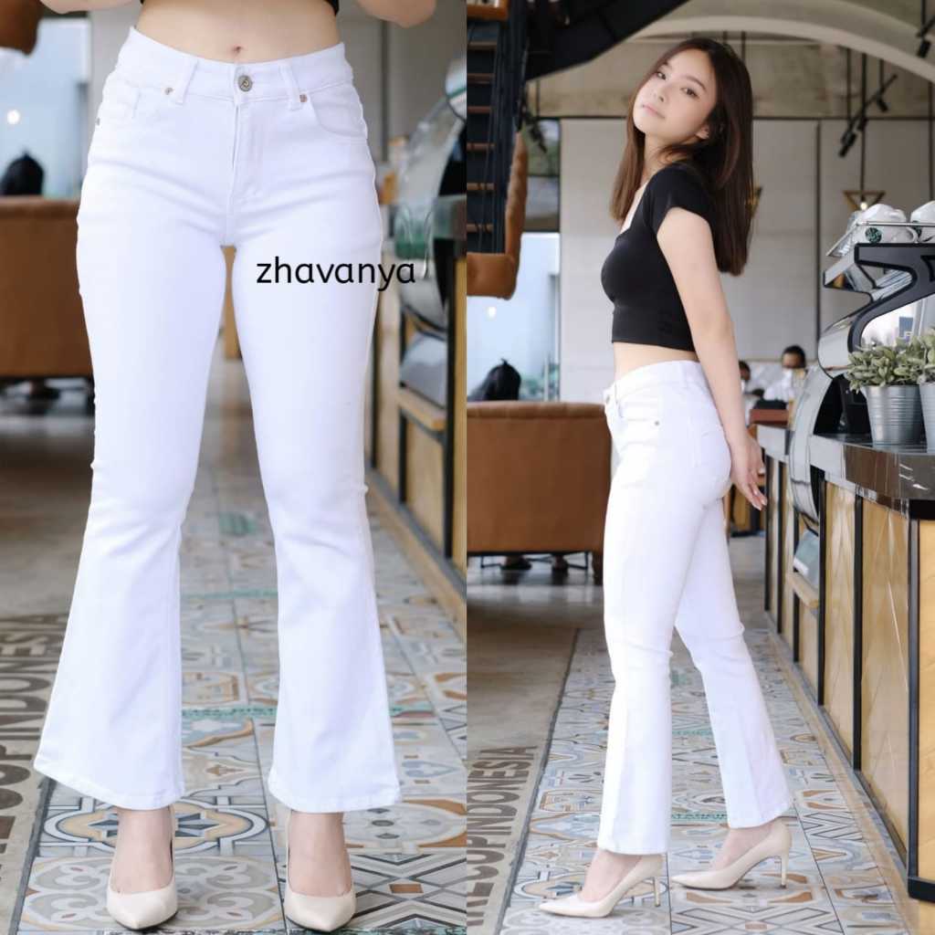 Celana Jeans Cutbray Lipat Polos Putih Wanita-Celana Panjang Jeans-Celana Jeans Wanita Terbaru-Jeans