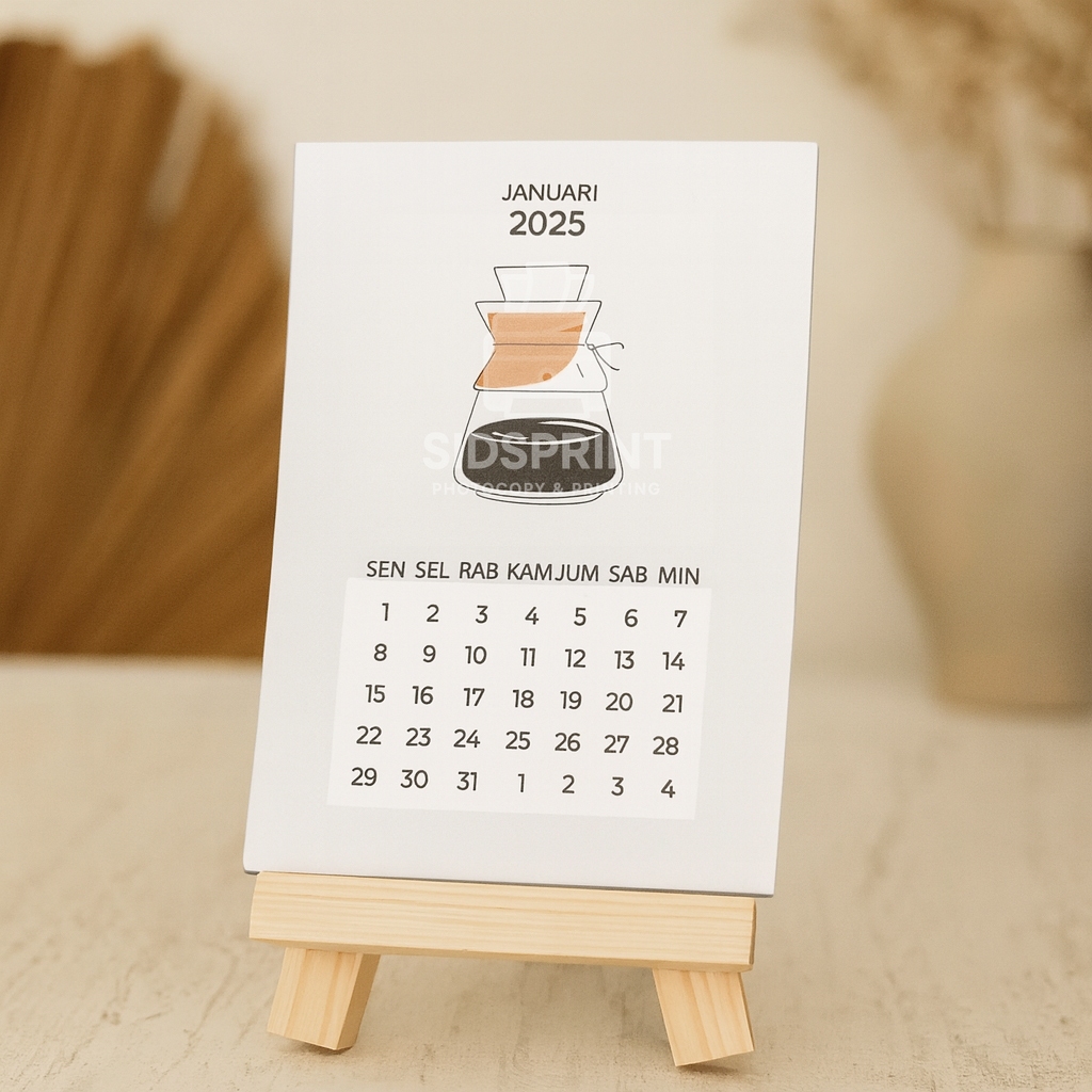 

SidsPrint Kalender Meja Aesthetic 2025 + Stand Kayu Mini | Ukuran 12x10.5 cm | Simple & Elegan