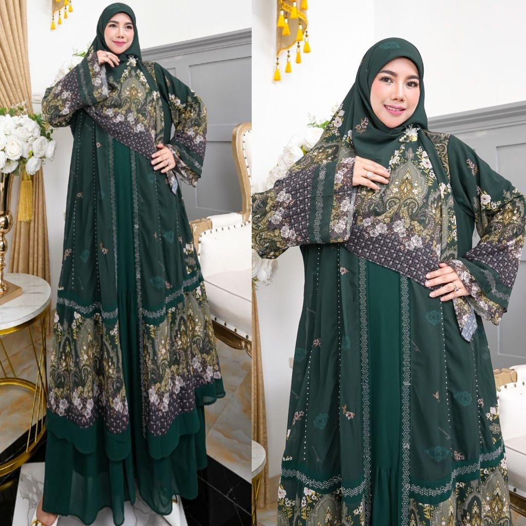 NEW KHAZANAH SERIES BY HUMAIRA SYARI GAMIS CERUTY PRINTING PREMIUM SEMI OUTER MENYATU SET JILBAB SCA