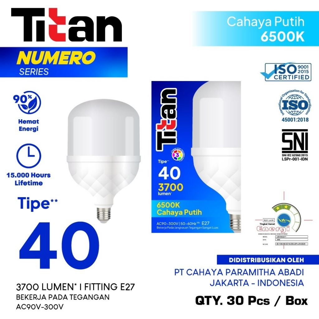 Led Titan Numero 40 Watt Kapsul T Bulb - Lampu Ligera Platinum 40 W Capsule Bohlam Led Putih