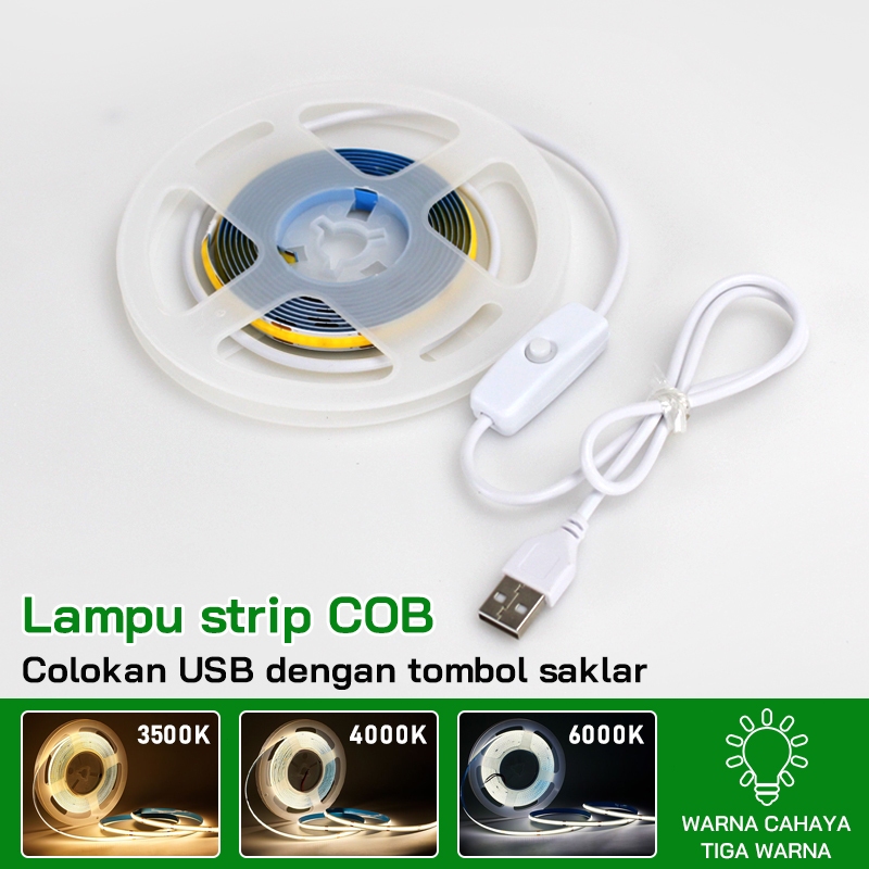 Strip Lampu COB 5V 2M/3M/5M USB Lampu Led Dapat Dipotong Putih Hangat Hias Lampu Strip Ambient TV