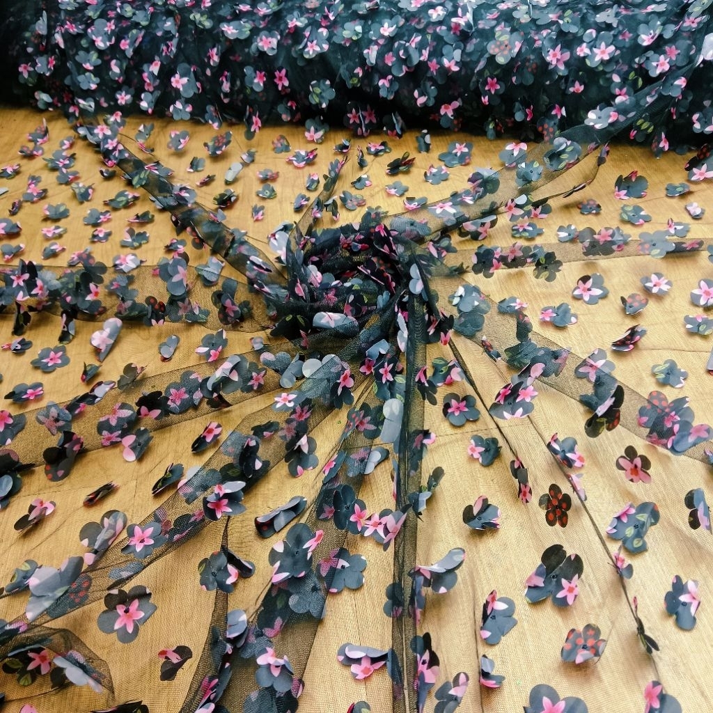 (COD) Bahan Kain Tille Bordir Timbul 3D motif timbul kupu kupu