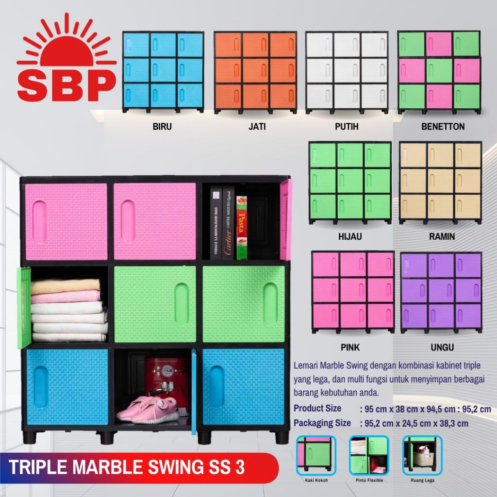 LEMARI PLASTIK APOLLYSTAR TRIPLE SWING SS 3