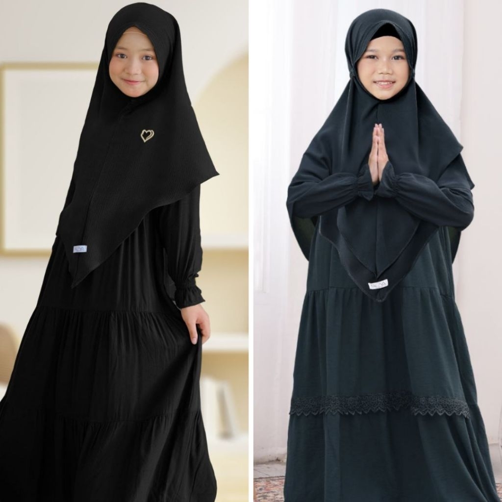 Gamis Hitam Anak 5 sampai 13 tahun bahan Rayon dan Airflow Crincle Baju muslim anak hitam