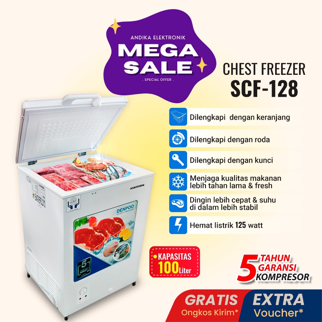 FREEZER BOX FOOD FROZEN 96 LITER DENPOO SCF 128