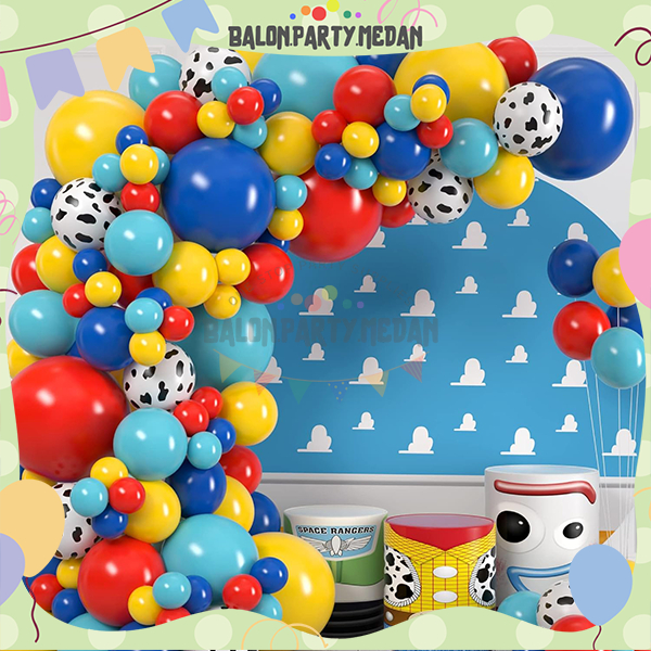 Paket Dekorasi Arch Lengkung Melengkung Ulang Tahun Balon Arch Happy Birthday Set Karakter Tema Toy 