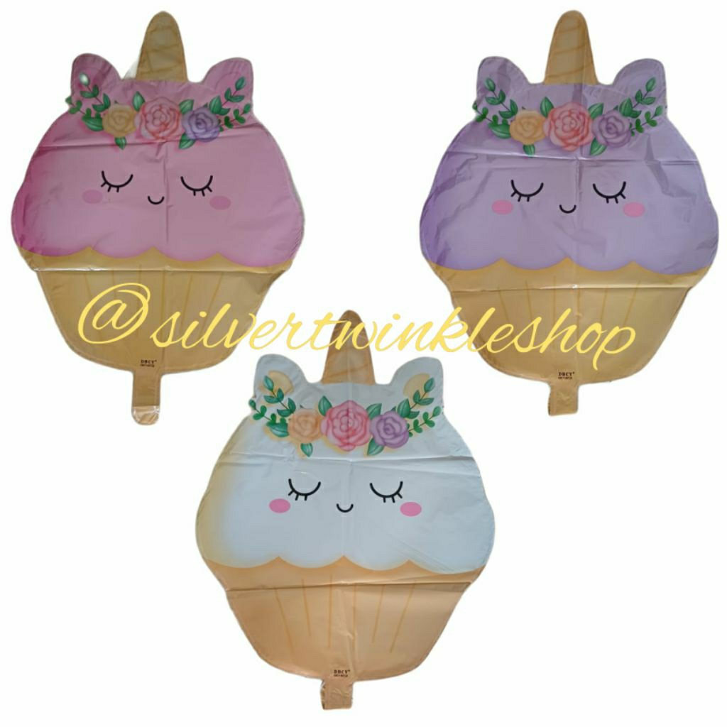 Balon foil cupcake unicorn putih pink ungu hiasan dekorasi pesta ulang tahun ultah party decoration 