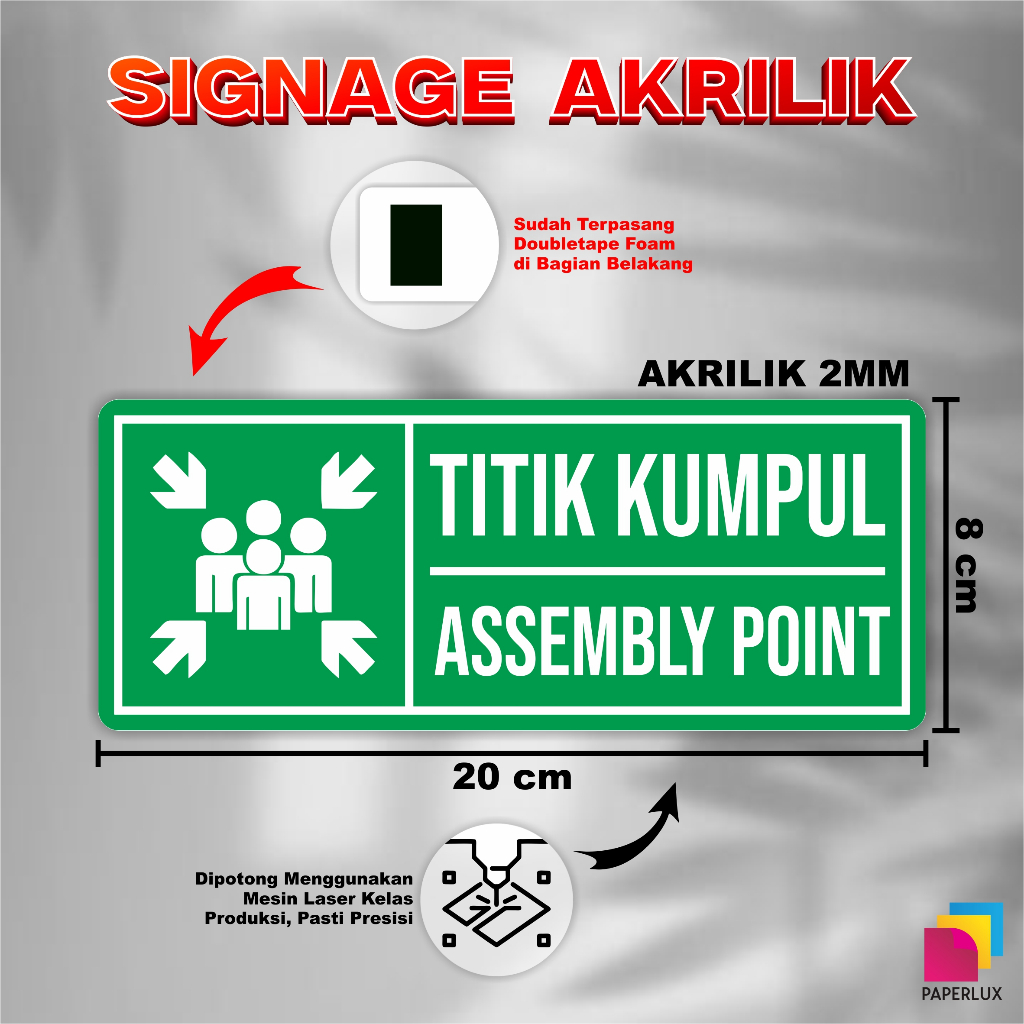

SIGNAGE AKRILIK PREMIUM READY STOCK - PAPAN PETUNJUK AKRILIK TITIK KUMPUL - AKRILIK SIGN BOARD