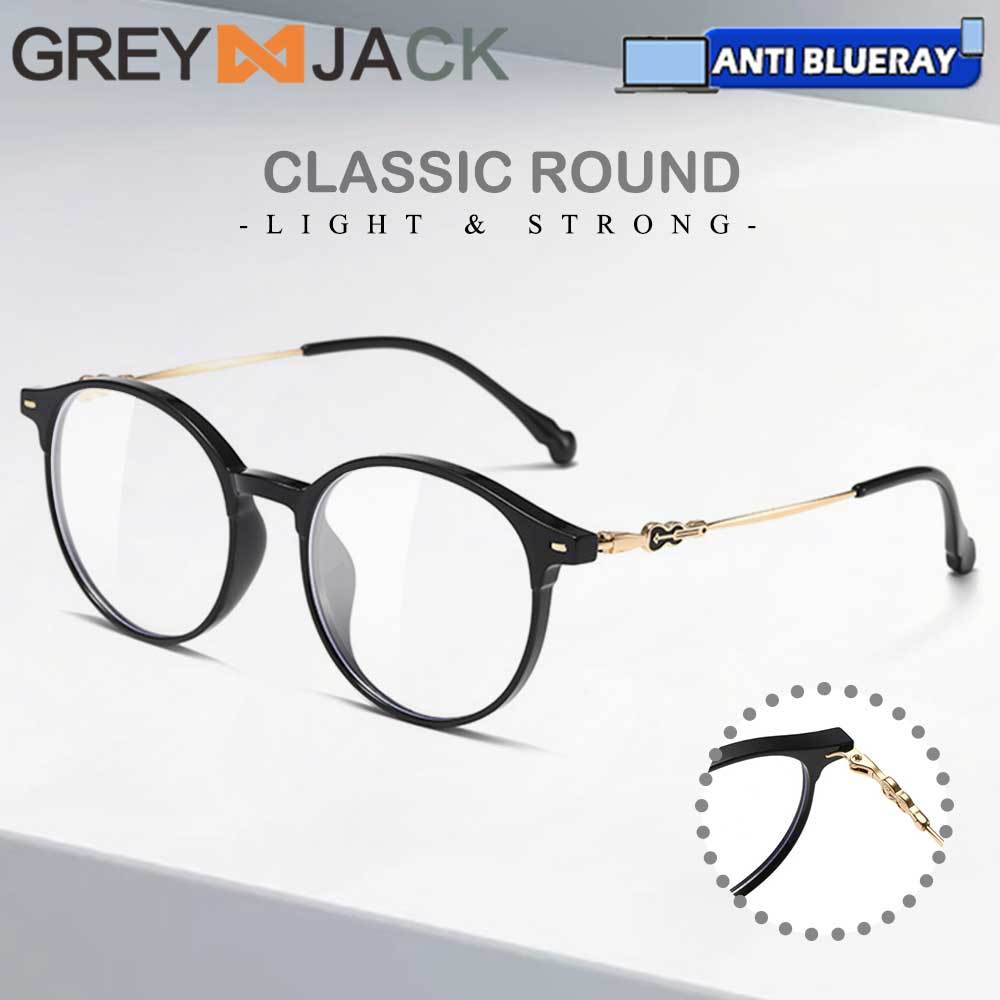 Grey Jack Kacamata Antiradiasi Blueray Model Bulat TR+Metal Fashion Pria Wanita Bisa Minus Simple Ke