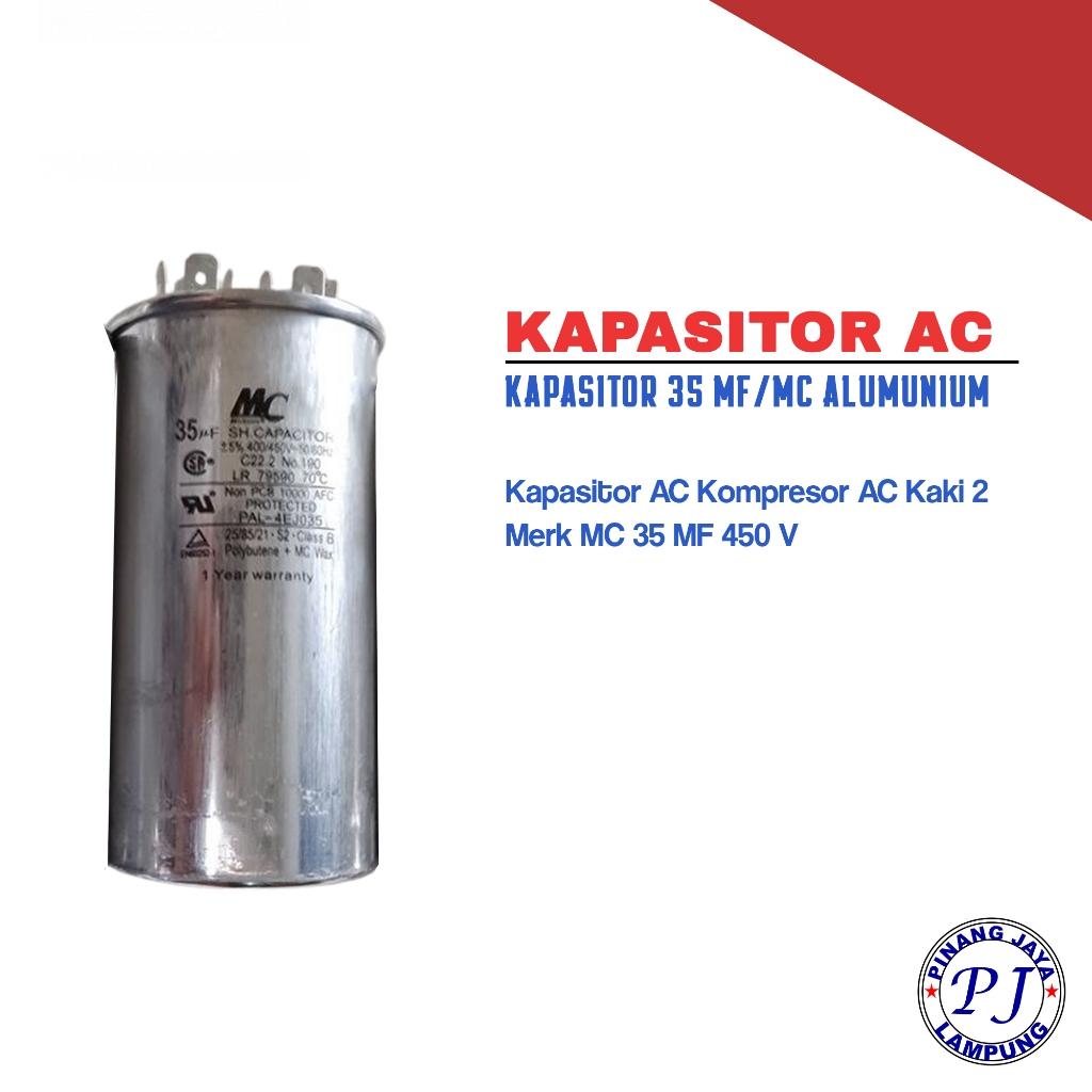 Kapasitor Capacitor MC 35uF 35 Mikro Farad Tabung Aluminium 400V 450V / Kapasitor 35 Mikro