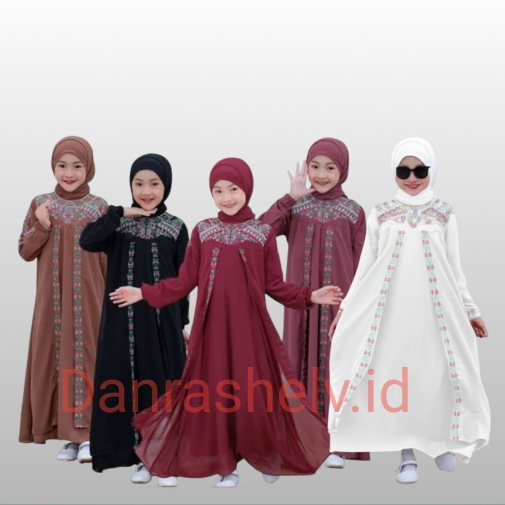 Baju gamis anak perempuan set hijab mewah Gamis ceruty premium bordir