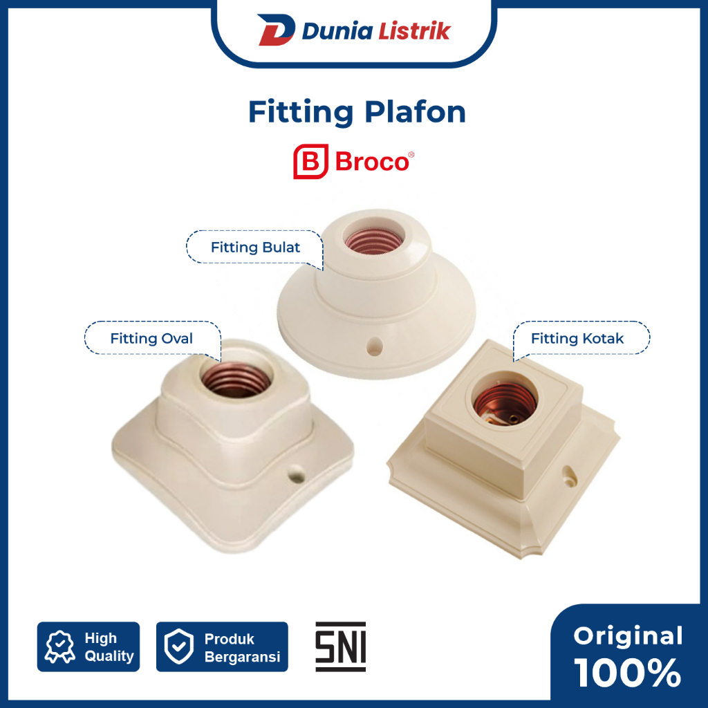Fiting Plafon Lampu Kotak 1210 | Fitting Oval 1211 | Fiting Bulat 1212 Krem & Putih Merk Broco