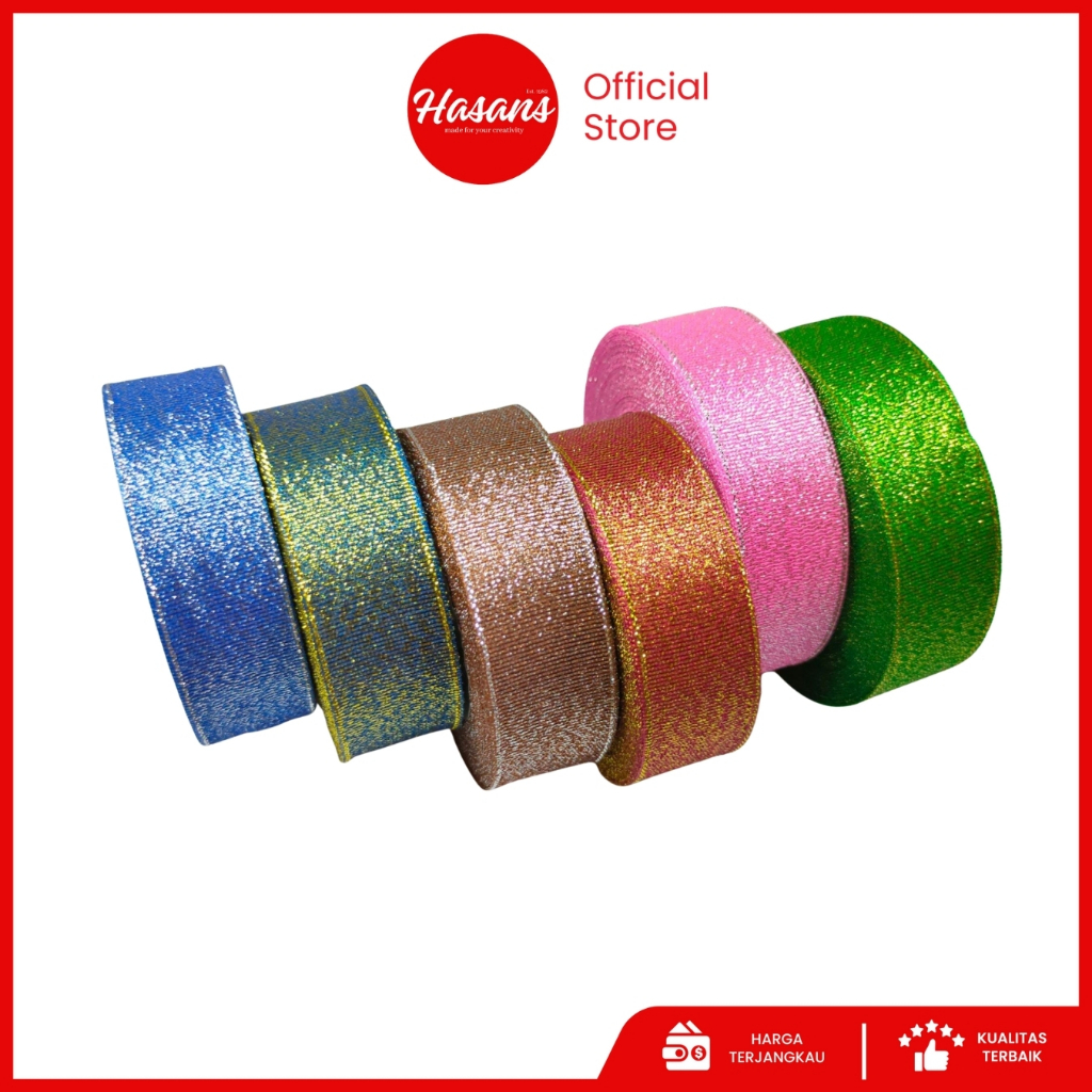 

[1 Slop] Pita Kain Gliter / Pita List Warna Gliter / Pita Gliter List Mas dan Perak